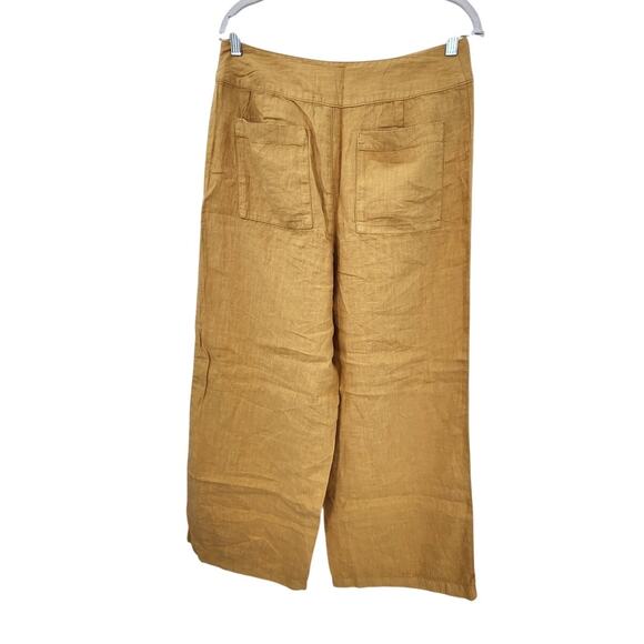 New NWT Lou & Grey 100% Linen Mustard Yellow Wide Leg Button Fly Pants Size 12 - Picture 4 of 8